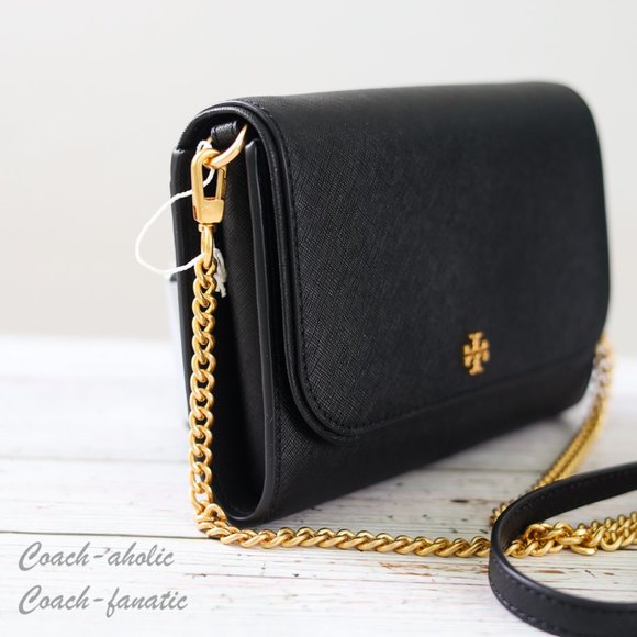 NWT Tory Burch Emerson Chain Wallet Leather Crossbody in Black - Picture 6 of 13